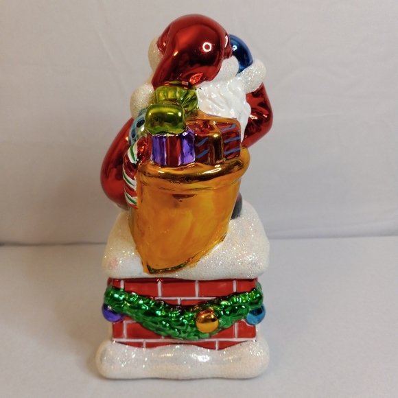 2004 CHRISTOPHER RADKO Christmas Glass SANTA CLAUS Candy Box Glitter 7.5 " H - Picture 5 of 10